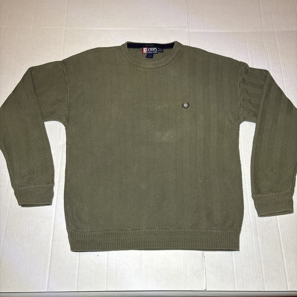 Chaps X Ralph Lauren Men's Green Long Sleeve Sweater Size XL Hand Framed VTG